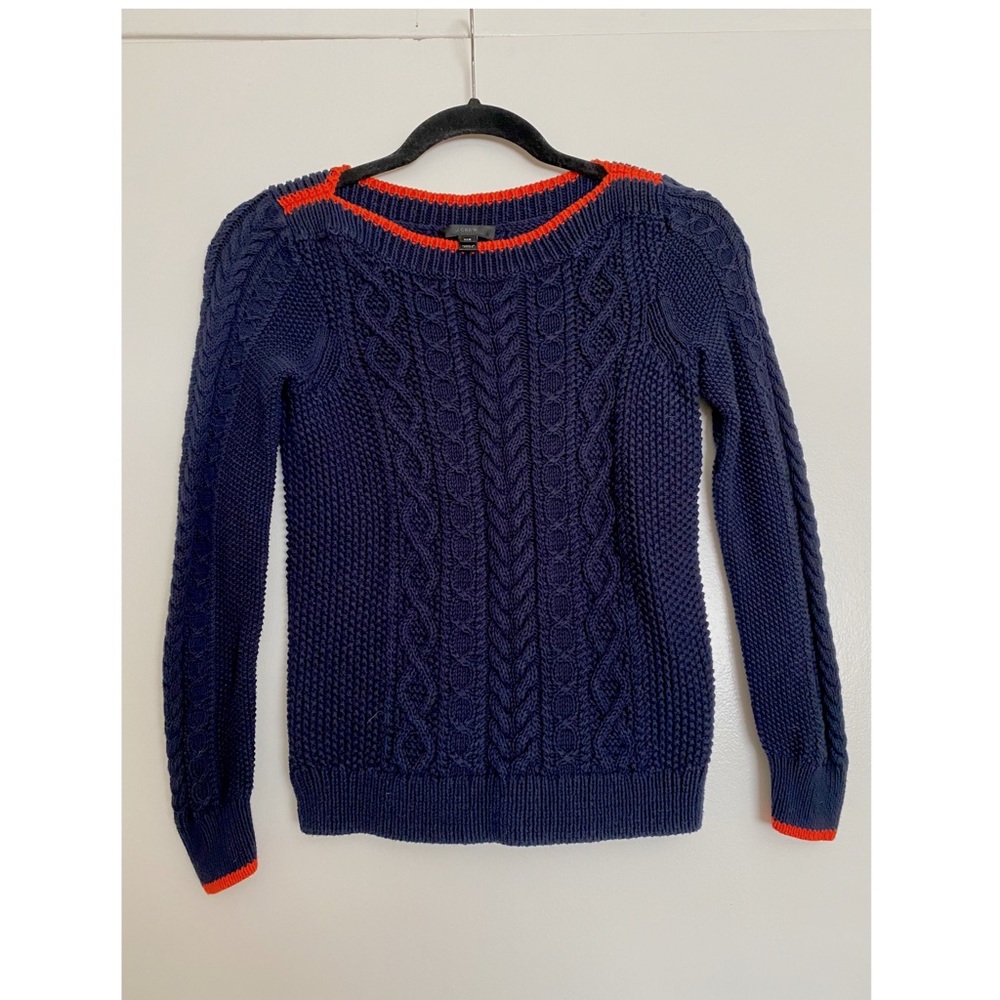J. Crew Tipped Cable Knit Sweater, XXS, Navy